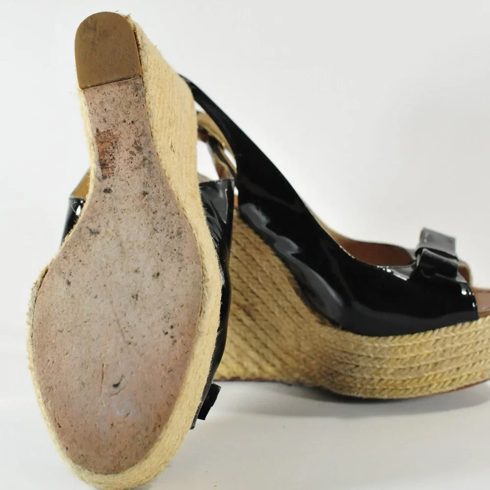 Kate Spade New York Black Patten Leather & Jute Wedge